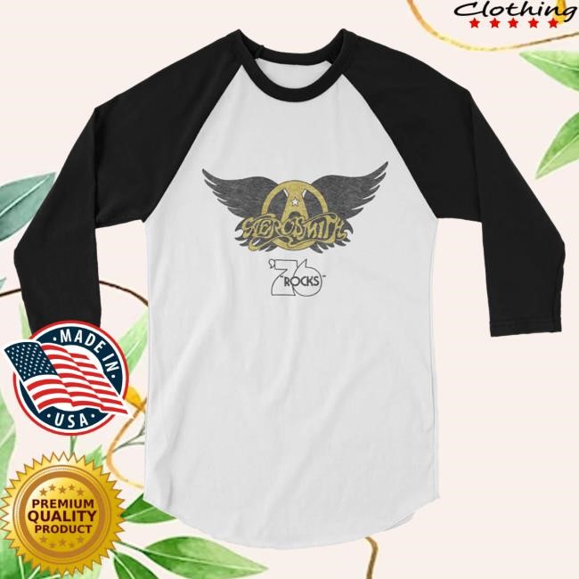Official Aerosmith Merch 76' Rocks Raglan Long Sleeve Tee