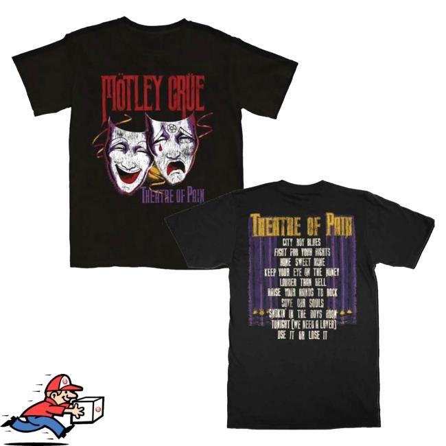 Official Mötley Crüe Merch Motley Crue Theatre of Pain Vintage Tracklist Tees