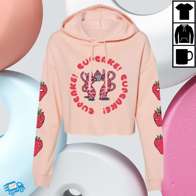 Official Meow Wolf Store Shop Merch MeowWolf Cupcake Cat Crop Hooded Sweatshirt Meow Wolf Apparel Clothing