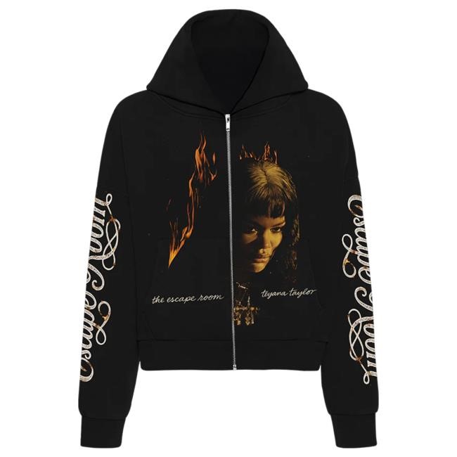 Official Teyana Taylor Script Zip Hooded Sweatshirt in Black TeyanaTaylor