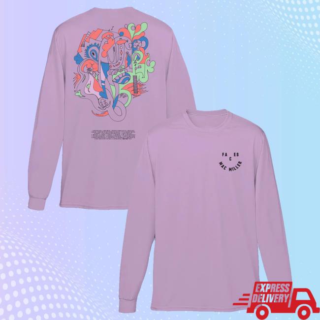 Official Mac Miller Merch Store Mac Miller Faces Smile Purple Long Sleeve Hot Shirt Mac Miller Clothing Apparel Shop MacMiller
