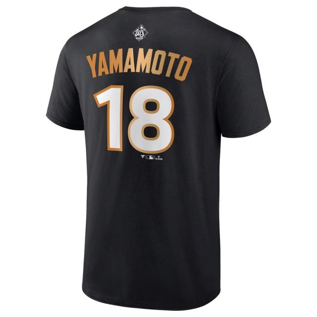 Men's Los Angeles Dodgers Yoshinobu Yamamoto Fanatics Black 2025 World Series Champions Name & Number T Shirt Official MLB Shop