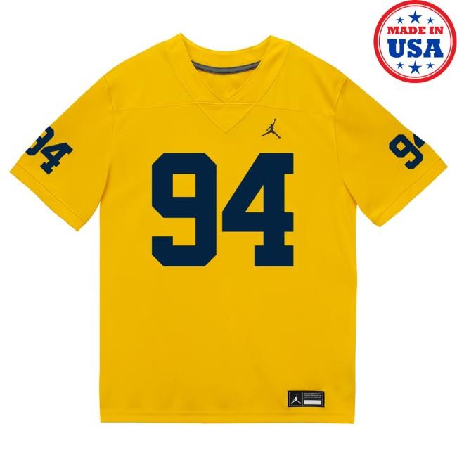 Michigan Wolverines #94 Nate Marshall Student Athlete Maize Football Jersey T Shirt The M Den Shop Official