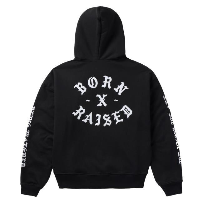 Official Born X Raised Merch Store Shop Bxr Flocked Zip Up Sweater: Black BornxRaised