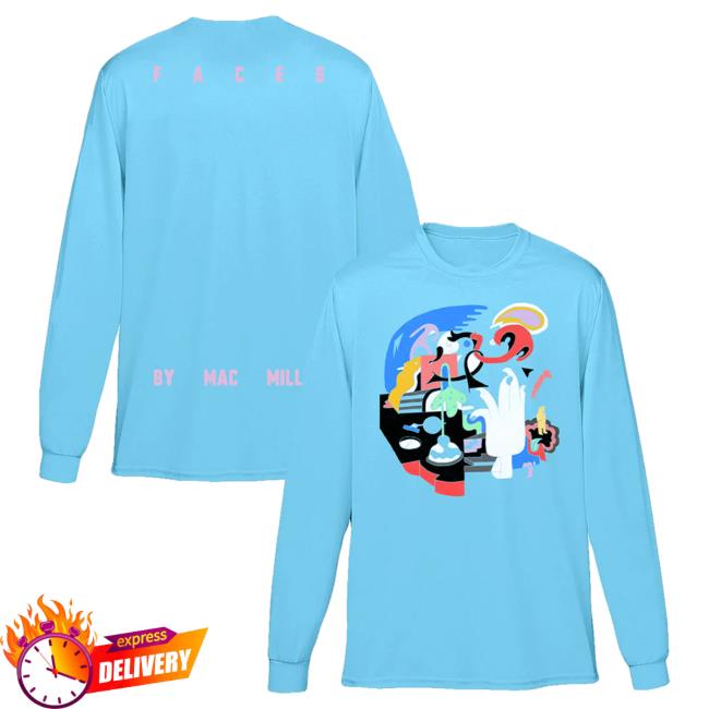 Official Mac Miller Merch Store Mac Miller Faces Blue Long Sleeve Tee Mac Miller Clothing Apparel Shop MacMiller