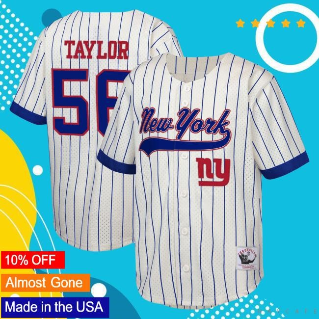 Official Youth Mitchell & Ness Lawrence Taylor Cream New York Giants Retired Player Name & Number Baseball Jersey Top Shirt