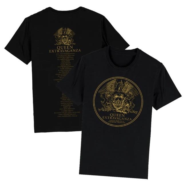 Queen Extravaganza Black Crest Tour T Shirt '24 DatesQueen Merch Store Shop Official