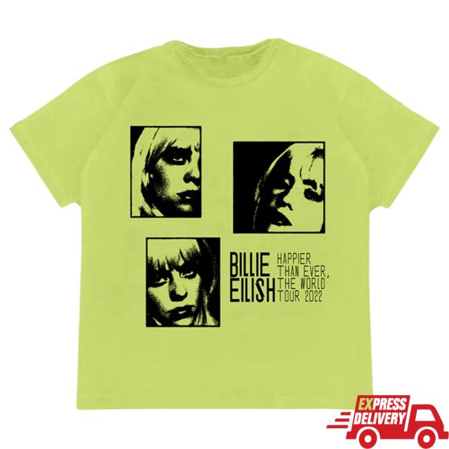 Official Interscope Records Billie Eilish Merch Store Montage Lime T Shirt Billie Eilish Apparel Clothing Shop