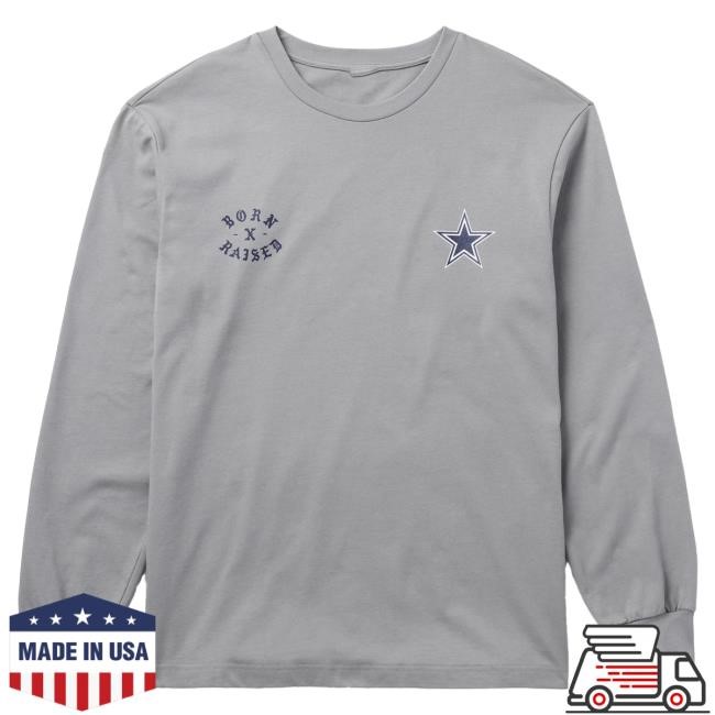 Official Born X Raised Merch Store Shop Born X Raised + Dallas Cowboys Arch Long Sleeve Tees: Heather Grey BornxRaised