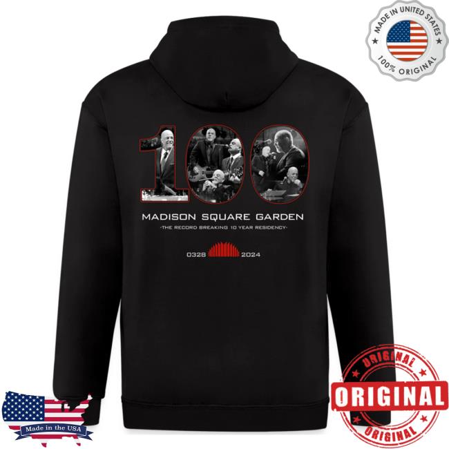 Official Billy Joel Merch Store Billy Joel "3-28-24 MSG 100th Event" Black Zip Popover Shirt - Online Exclusive Billy Joel Apparel Clothing Shop