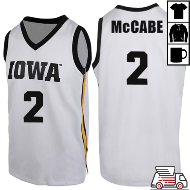 Official Iowa Hawkeyes Merch Store Iowa Hawkeyes Mccabe #2 White Jersey Tee Iowa Hawkeyes Apparel Clothing Shop