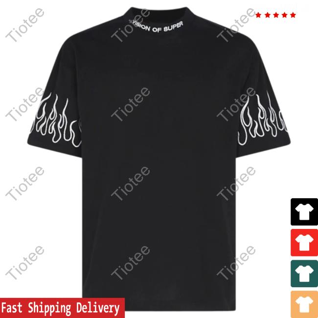 Official Vision Of Super Black Shirt New With White Flames